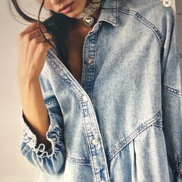 We The Free Hannah Denim Mini Dress Medium - Picture 3 of 8